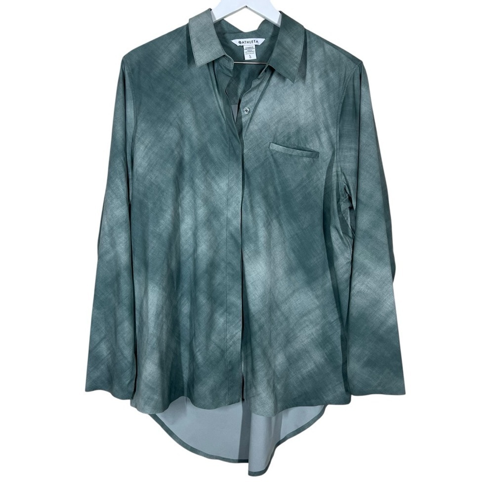 Athleta Womens Urbanite Green Printed Button Up Shirt Size Large